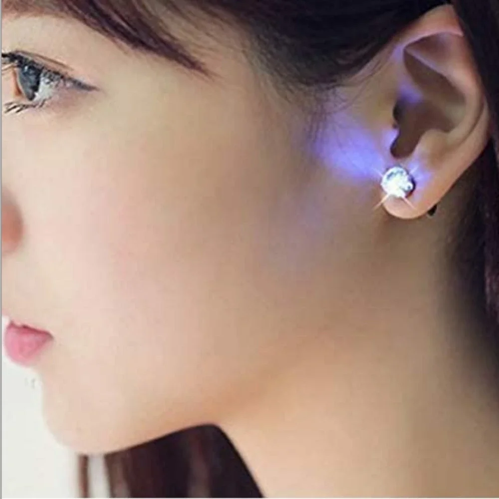 LED Earrings Blinking Multi Colored Light Up CZ Diamond Stud Changing colors NEW - Picture 10 of 10